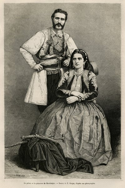 Karadağ Prensi I. Nicholas Petrovicz Niegosch (1841-1921) ve eşi Milena, nee Voukovich (1847-1923), E.Ronjat tarafından, 1874 yılında, Charles Yriarte (1832) tarafından Karadağ