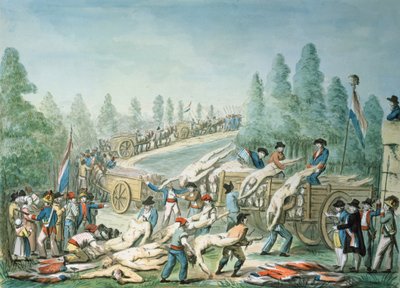 Devrim Sırasında Ceset Nakli, c.1790 (kağıt üzerine kalem ve mürekkep ve guaj) by Etienne Bericourt