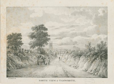 Tamworth - Kuzeyden Uzak Görünüm: litografi, nd [1796-1865] by Etienne Bruno Hamel
