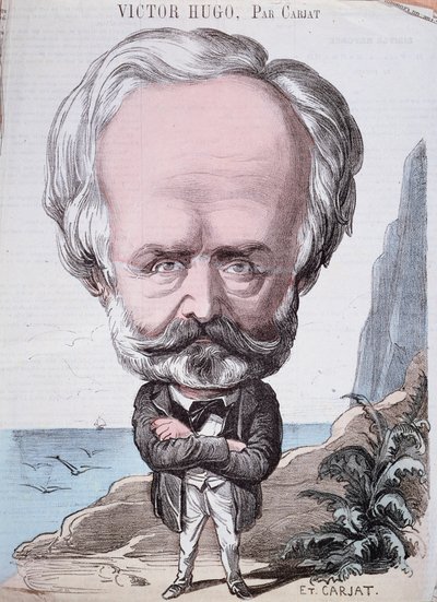 Jersey kayası üzerinde Victor Hugo (1802-85), 1867 (renkli gravür) by Etienne Carjat