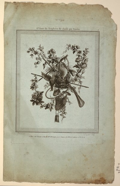 Av Aletleri ile Kupa, "Suite de Trophées de chasse"den Plaka 1, Suite VI by Etienne Claude Voysard