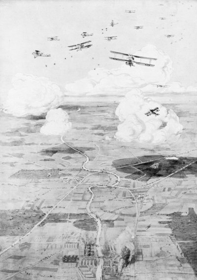 Hedefteki Fransız filosu, fabrikalar bir nehrin kıyısında, 1918, 1926. by Etienne Cournault