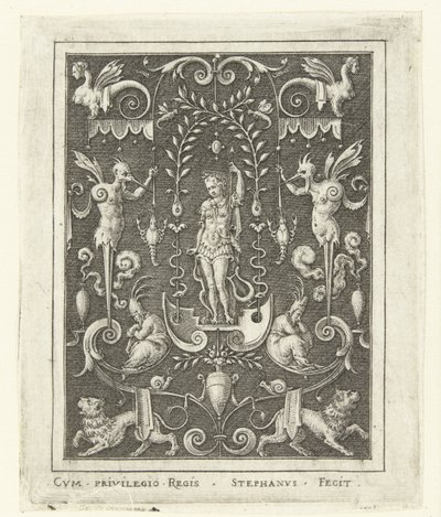 Apollon Grotesk çerçeveli tanrı figürlü yüzey süslemeleri (sonraki versiyon) (seri başlığı) by Etienne Delaune