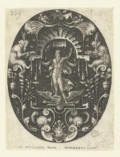 Jüpiter ayağında kartalı ile Grotesklerle çevrili tanrılı ovaller (seri başlığı) by Etienne Delaune