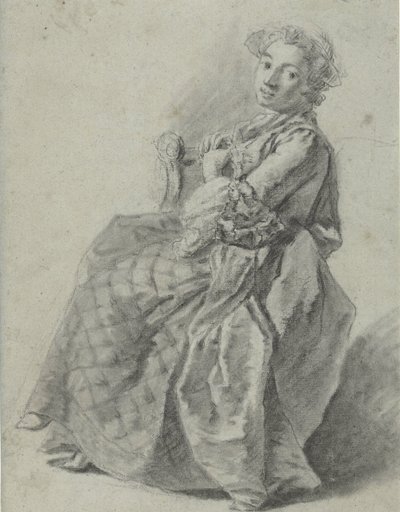 Oturan genç bir kadının çalışması, solda by Etienne Jeaurat (attributed to)