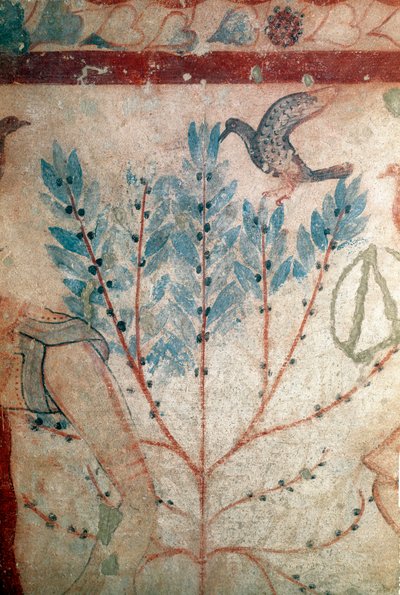 Küçük bir ağaçta oturan bir kuş (Fresco, detay, MÖ 530) by Etruscan