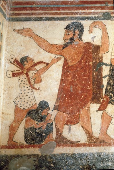 Bir karakter, dövüşün hakemi olabilir. (Fresk detayı, MÖ 530) by Etruscan