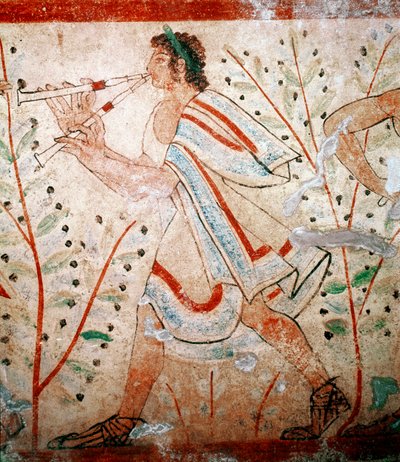 Bir flüt oyuncusu. Bir fresk detayı, MÖ 5. yy by Etruscan
