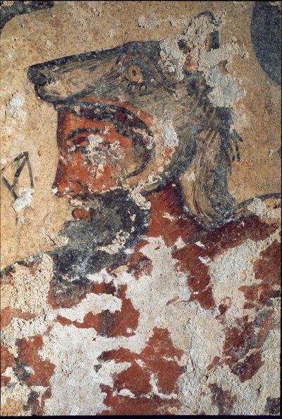 Aita (Eiza), Etrüsklerin Öbür Dünya tanrısı, başında bir kurt başlığı (fresk detayı, MÖ 4.) by Etruscan