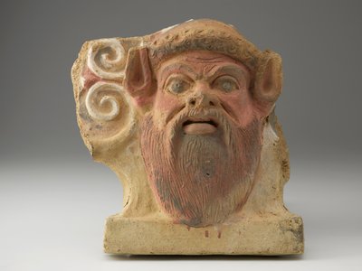 Bir Satyr Başı Şeklinde Antefix, 5. yüzyıl ortası (pigmentli pişmiş toprak) by Etruscan