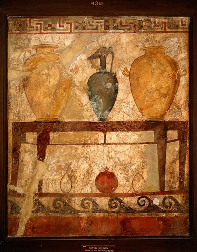 Etrüsk sanatı: sunuları olan vazolu masa. Paestum mezarlığından fresk. 4. yüzyıl M.Ö. Museo Archeologico Nazionale, Napoli, İtalya by Etruscan