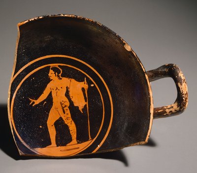 Kylix by Pteriu Paves, genç bir adamı betimleyen bir parça ve yazıt. Grotti