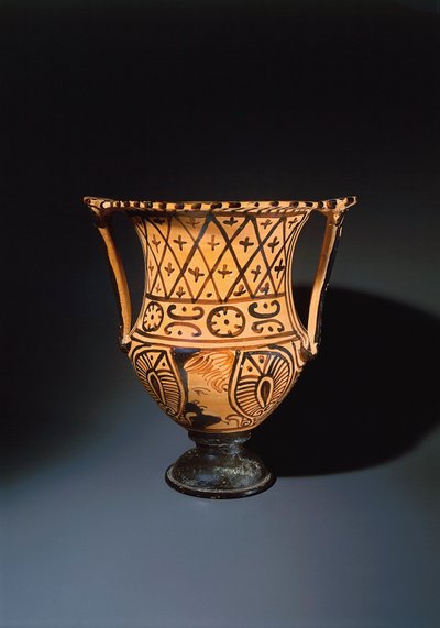 Bir insan yüzünü betimleyen kırmızı figürlü kaliks krateri (şarap ve suyu karıştırmak için kullanılan vazo) by Etruscan