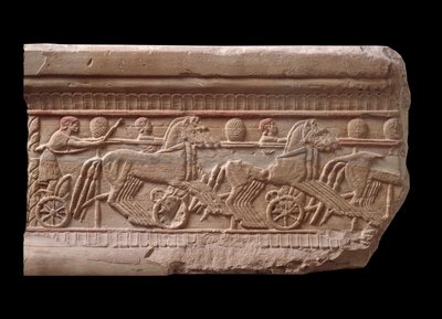 Chiusi, İtalya, MÖ 6. yy mermer bir dönüm noktasından bir araba yarışı ile kabartma by Etruscan