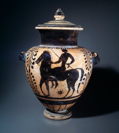 Bir biniciyi temsil eden pişmiş toprak stamnos, MÖ 500-490 by Etruscan