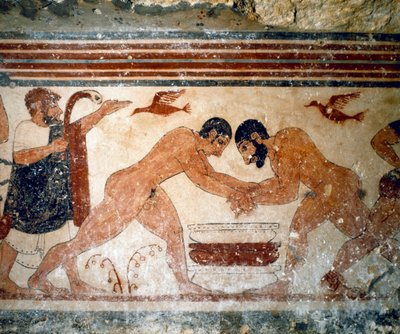 İki güreşçi. (Fresk detayı, MÖ 530) by Etruscan