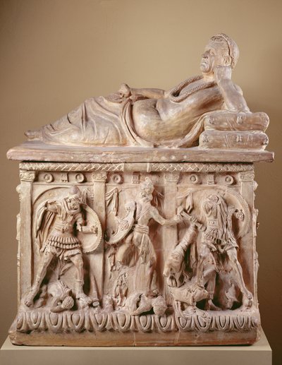 Cinerary Urn, MÖ 2. yüzyıl (çok renkli pişmiş toprak) by Etruscan Etruscan