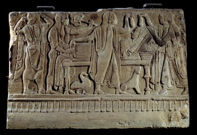 Etrüsk Antik: Cenaze cippe plaketi. Merhumun cenaze yatağında sergilenmesi. Paris, Louvre Müzesi by Etruscan Etruscan