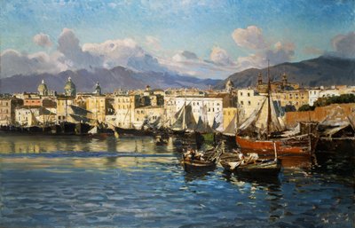Eski Palermo Limanı (tuval üzerine yağlı boya) by Ettore de Maria Bergler
