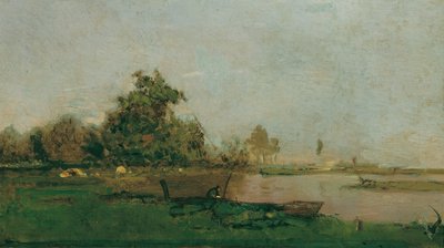 Bir tekne ile nehir manzarası by Eugen Jettel