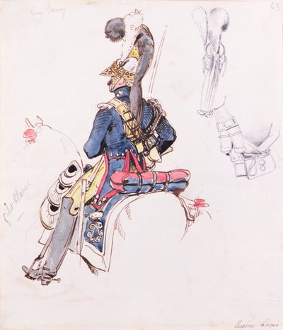 Atlı Asker (suluboya, kalem ve mürekkep) by Eugene Louis Lami