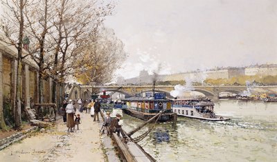 Seine Nehri üzerindeki mavnalar by Eugene Galien Laloue