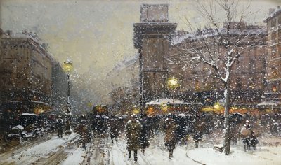 La Porte St. Martin (siyah tebeşir ve gövde rengi) by Eugene Galien Laloue