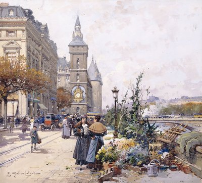 Quai aux Fleurs ve Otel by Eugene Galien Laloue