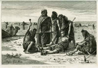 Ayakta gidecek. Eugene Girardet tarafından, Cinq mois chez les moures nomades du Sahara occidental hikayesini göstermek için, 1887