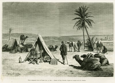 Tozeur civarında gezgin kampı. Eugene Girardet tarafından, Edouard Charton (1807-1890), Hachette, Paris tarafından yönetilen le tour du monde 1886