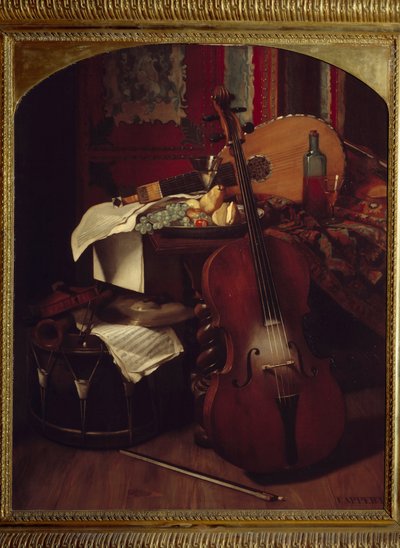 Müzik aletleri ile natürmort. Eugene Appert