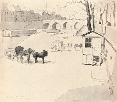 Pont Marie - Atlar ve Arabalar, 1915 by Eugene Bejot