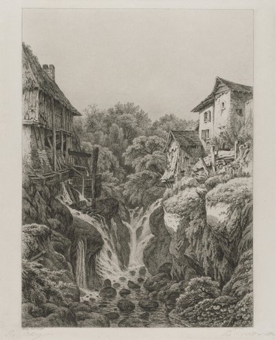 Aix-les-Bains yakınlarındaki Grésy Değirmeni ve Şelalesi by Eugene Bléry