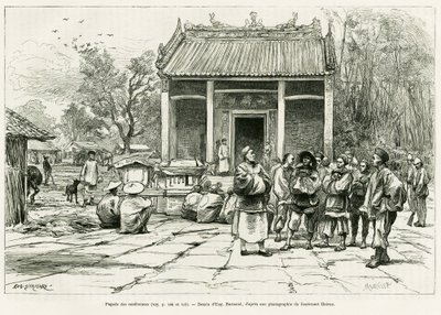 Konferanslar Pagoda, Monkay. Eugene Burnand tarafından gravür, Sur les frontières du Tonkin hikayesini göstermek için, Doktor P.Neiss tarafından, le tour du monde 1888, Edouard Charton (1807-1890), Hachette, Paris. by Eugene Burnand