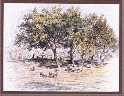 Rahip Juniper, hasta bir adama vermek için bir domuzun ayağını kesiyor, 1919 by Eugene Burnand