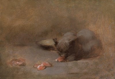 Chat Mangeant (Gemiye serilmiş tuval üzerine yağlıboya) by Eugène Carrière