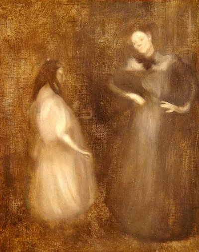 Anne ve kızı, keman dersi (tuval üzerine yağlı boya) by Eugène Carrière