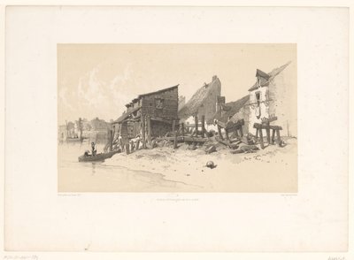 Evler ve su değirmeni ile nehir kıyısı Pitoresk manzaralar (dizi başlığı) Croquis pittoresques (nesne üzerinde dizi başlığı) by Eugene Ciceri