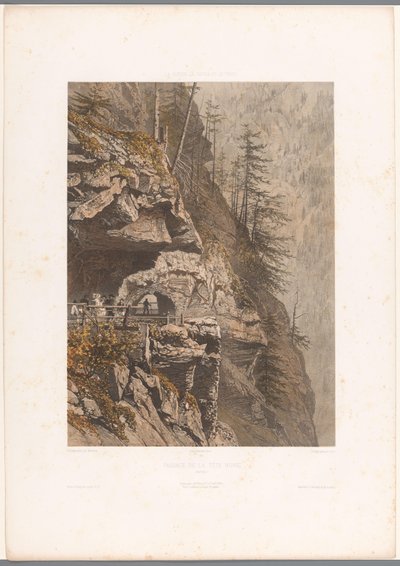 Wandelaars op de Tête Noire-pas tussen Martigny en Chamonix Siyah Başın Geçişi (nesne üzerindeki başlık) Gezichten in Zwitserland, Savoy in Tirol (dizi adı) İsviçre, Savoy ve Tirol (nesne üzerine seri başlığı) by Eugene Ciceri
