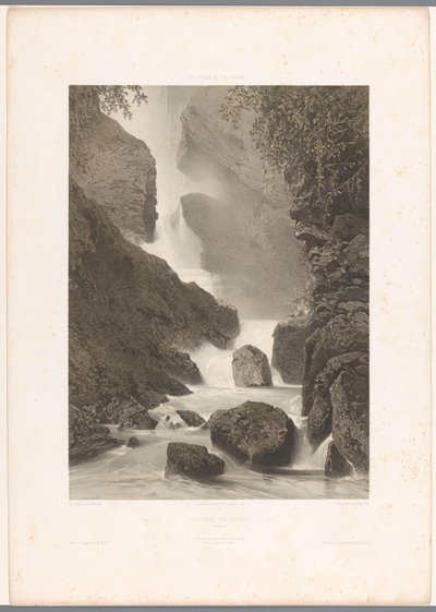Chède şelalesinin görünümü Cascade de Chède (nesne üzerindeki başlık) La Suisse et la Savoie (dizi başlığı) İsviçre ve Savoy'daki görüntüler (nesne üzerindeki dizi başlığı) by Eugene Ciceri