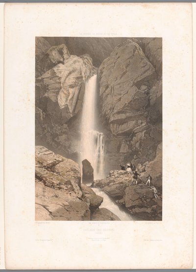Pélerins şelalesinin görünümü Cascade des Pelerins (nesne üzerindeki başlık) İsviçre, Savoy ve Tirol