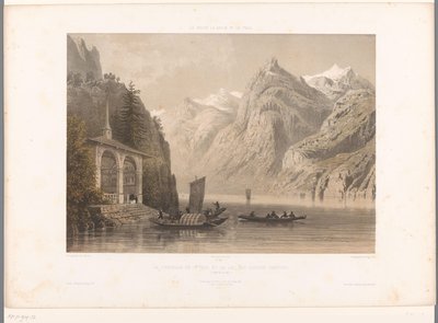 Lucerne Gölü'ndeki Tells şapelinin görünümü La Chapelle de G.me Tell et le lac des Quatre-Cantons (nesne üzerindeki başlık) İsviçre, Savoy ve Tirol'deki görüntüler (dizi başlığı) La Suisse, la Savoie et le Tyrol (dizi başlığı nesne) by Eugene Ciceri