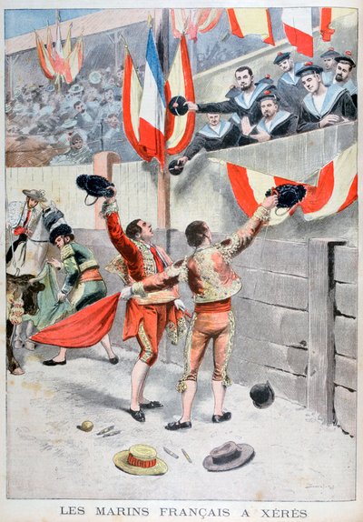 Boğa güreşini izleyen Fransız denizciler, Xeres, İspanya, 1899 by Eugene Damblans