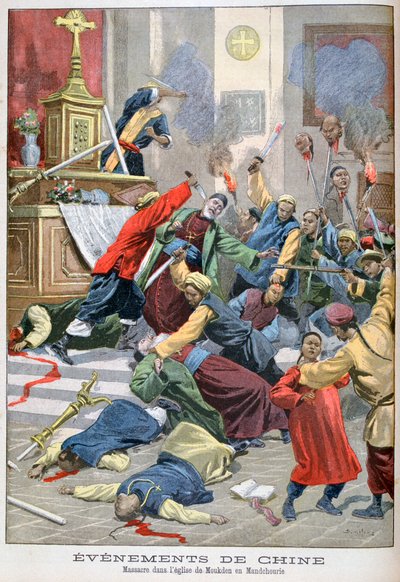 Moukden kilisesinde katliam, Mandchourie, Çin, 1900 by Eugene Damblans
