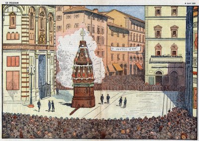 Floransa şehrinin Scoppio del Carro (arabanın patlaması) halk etkinliği - Damlans tarafından Nisan 1928'de yapılan illüstrasyon by Eugene Damblans