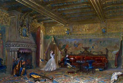 İmparator ve imparatoriçe ile Chateau de Pierrefonds için Gotik tarzı bir salonun tasarımı by Eugene Emmanuel Viollet le Duc