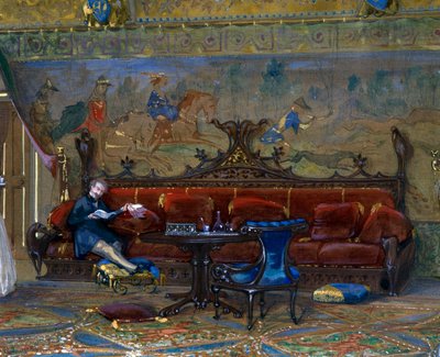 İmparator ve imparatoriçe ile Chateau de Pierrefonds için Gotik tarzı bir salonun tasarımı by Eugene Emmanuel Viollet le Duc