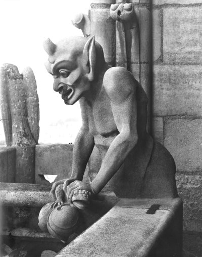 Grande Galerie'nin korkuluklarından çirkin yaratık, bir kurbağa tutan şeytan, 12. yüzyıldan kalma bir orijinalin (taş) kopyası (s/b fotoğraf) by Eugene Emmanuel Viollet le Duc
