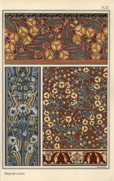 Ok ucu, Sagittaria sagittifolia, duvar kağıdı ve kumaş desenlerinde tasarım motifi olarak by Eugene Grasset