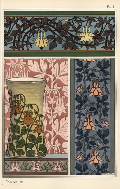 Columbine çiçek, Aquilegia vulgaris, duvar kağıdı, kumaş ve vazo için desenlerde by Eugene Grasset